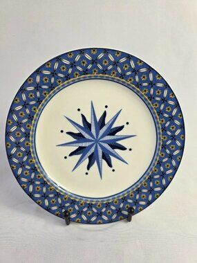 Victoria Beale Williamsburg Salad Plate Blue Yellow and Black Starburst Pattern